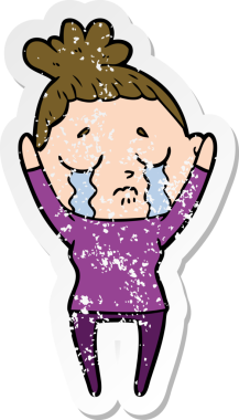 Bir insan tarafından çizilmiş, ağlayan bir karikatür çıkartması.