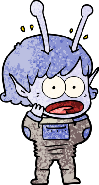 Karikatür, bir insan tarafından çizilen uzaylı kızı şok etti.