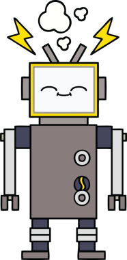 Bir insan tarafından çizilmiş sevimli bir robot karikatürü.