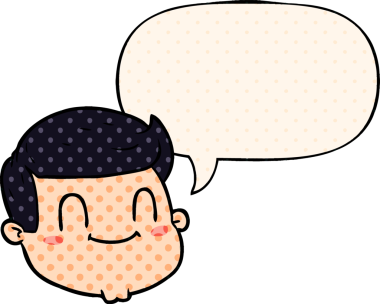 Bir insan tarafından çizilmiş çizgi roman tarzında konuşan erkek yüzü.