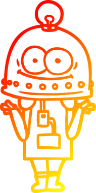 Bir insan tarafından çizilmiş ampullü mutlu bir robot çizimi.