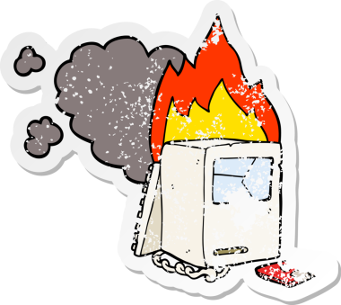 Bir insan tarafından çizilmiş bozuk bir bilgisayarın sıkıntılı çıkartması.