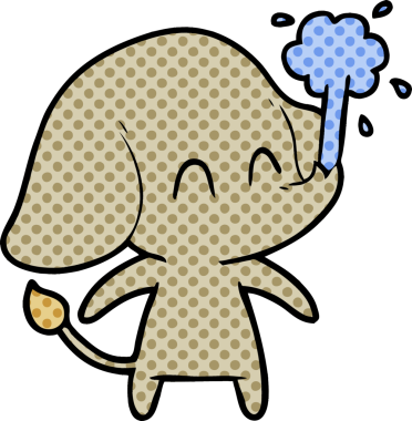 Bir insan tarafından çizilmiş su püskürten sevimli bir fil.