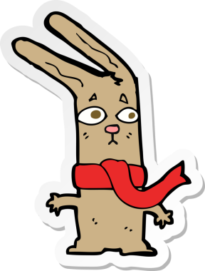 Bir insan tarafından çizilmiş çizgi film tavşanının çıkartması.