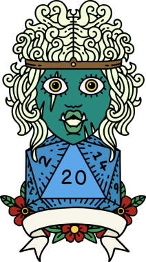 Retro Dövme Biçimi Yarı Ork Barbar Karakteri Bir insan tarafından çizilmiş doğal 20 zar