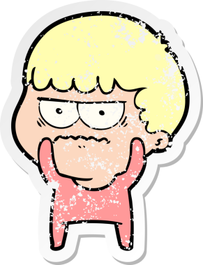 Bir insan tarafından çizilmiş sıkıntılı bir karikatür çıkartması.