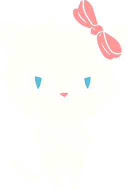 Sevimli düz renkli çizgi film kedisi bir insan tarafından çizilmiş.