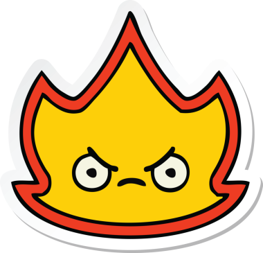 Bir insan tarafından çizilmiş sevimli bir ateş alevi çıkartması.