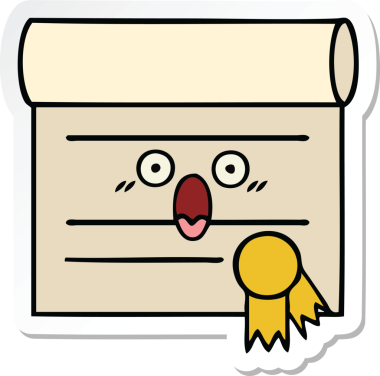 Bir insan tarafından çizilmiş şirin bir karikatür sertifikasının etiketi.