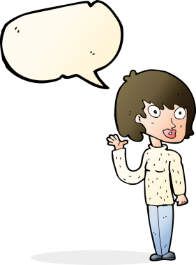 Bir insan tarafından çizilmiş konuşma balonlu bir kadın.