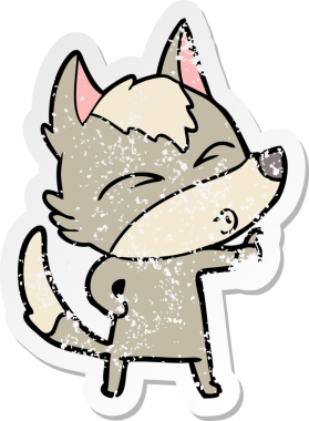 Bir insan tarafından çizilmiş bir kurt çizgi filminin sıkıntılı çıkartması.