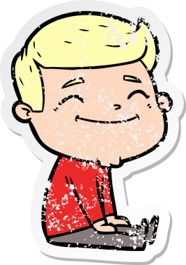 Bir insan tarafından çizilmiş mutlu bir çizgi film karakterinin sıkıntılı çıkartması.