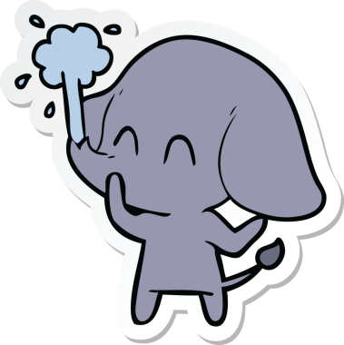 Bir insan tarafından çizilmiş su püskürten şirin bir filin çıkartması.