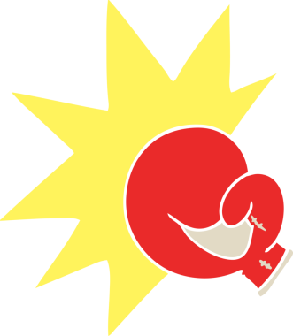 Bir insan tarafından çizilmiş boks eldiveni düz renk karikatürü