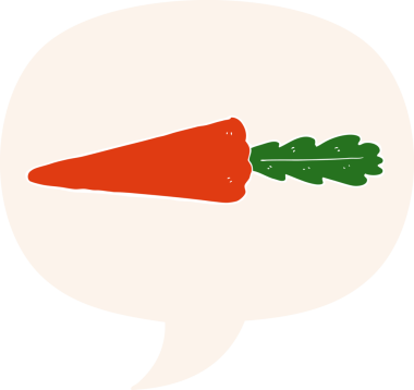 Bir insan tarafından çizilmiş, konuşma baloncuklu havuç.