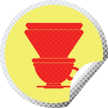 Bir insan tarafından çizilmiş kahve filtresi dairesel kabuk soyma etiketi