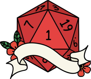 Retro Dövme Biçimi Doğal Bir d20 zar bir insan tarafından çizildi