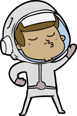 Bir insan tarafından çizilmiş kendine güvenen bir astronot çizgi filmi.