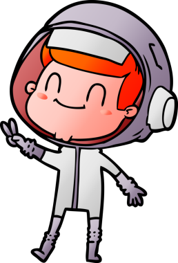 Bir insan tarafından çizilmiş mutlu astronot çizgi filmi.