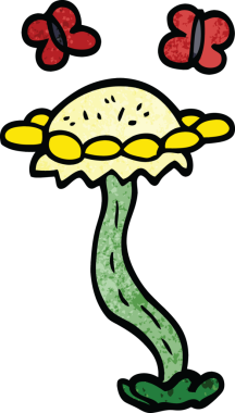 Bir insan tarafından çizilmiş karalama çiçeği ve kelebekler.