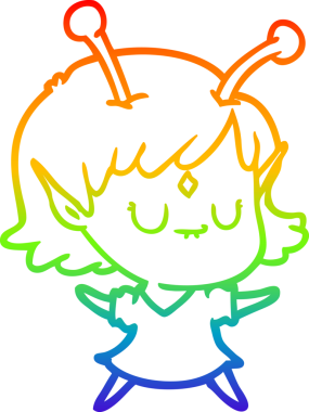 Gökkuşağı gradyan çizgisi bir insan tarafından çizilmiş uzaylı bir kızın çizimi