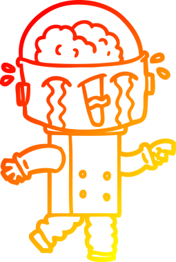 Bir insan tarafından çizilmiş, ağlayan bir robot çizgi çizimi.