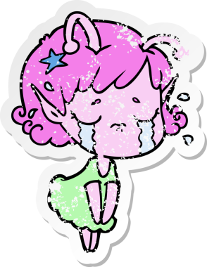 Bir insan tarafından çizilmiş, ağlayan uzaylı bir kızın sıkıntılı çıkartması.