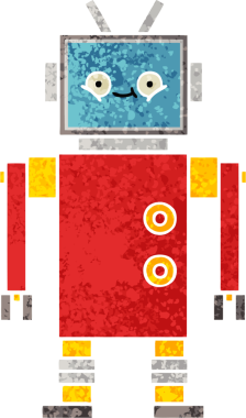 Bir insan tarafından çizilmiş bir robotun retro çizim tarzı karikatürü