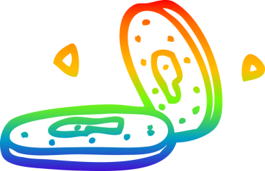 Gökkuşağı gradyan çizgi çizimi bir insan tarafından çizilmiş para sikkeleri