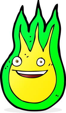 Bir insan tarafından çizilmiş çizgi film dostu ateş topu.