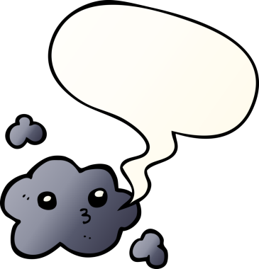 Tatlı çizgi film bulutu, konuşma baloncuğu, bir insan tarafından çizilmiş düzgün bir gradyan stil.