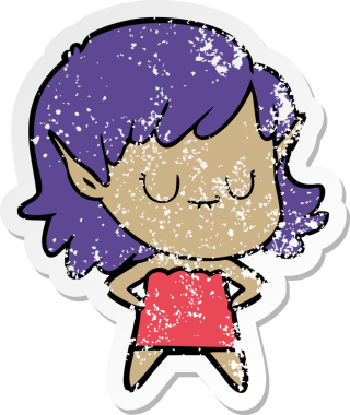 Bir insan tarafından çizilmiş mutlu bir elf kızının sıkıntılı çıkartması.