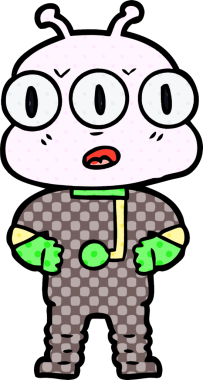 Bir insan tarafından çizilmiş üç gözlü uzaylı çizgi filmi.