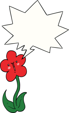 Bir insan tarafından çizilmiş konuşma baloncuklu karikatür çiçeği