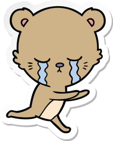 Bir insan tarafından çizilmiş ağlayan çizgi film ayısının çıkartması.