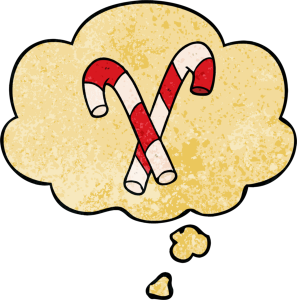 Düşünce baloncuğu olan çizgi film şeker kamışları bir insan tarafından çizilmiş grunge desen tarzı.