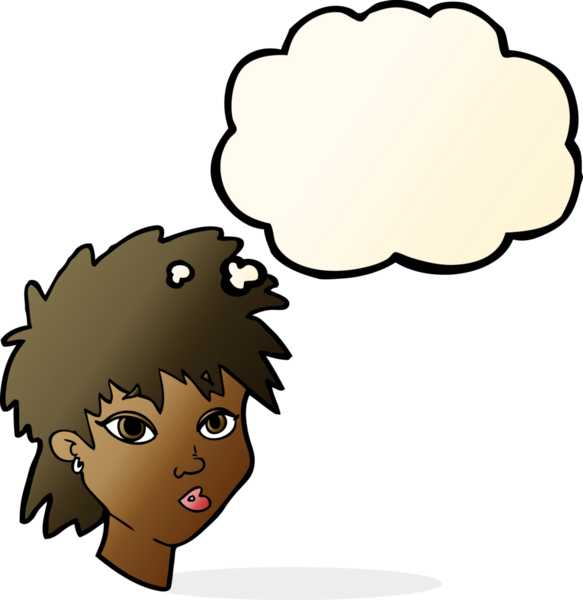 Bir insan tarafından çizilmiş düşünce baloncuğu olan meraklı kız.