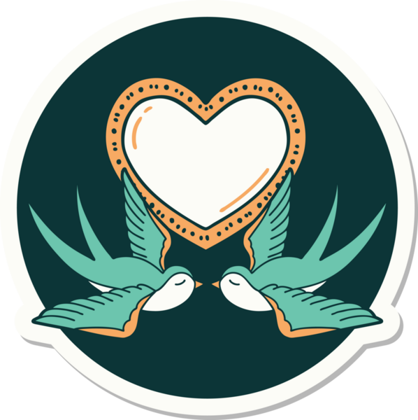 Geleneksel kırlangıç stili dövme çıkartması ve bir insan tarafından çizilmiş kalp.