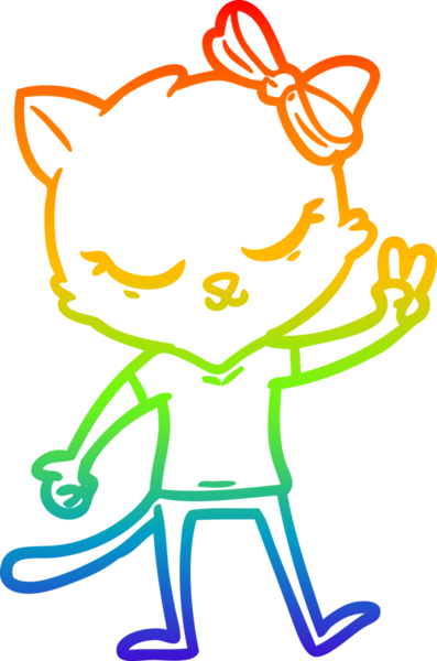 Gökkuşağı gradyan çizimi. Bir insan tarafından çizilmiş şirin bir çizgi film kedisi.