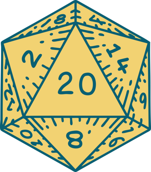 Retro Dövme Biçimi Doğal 20 D20 zar bir insan tarafından çizildi