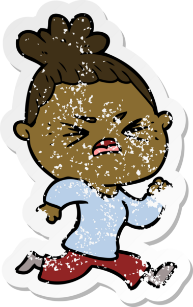 Bir insan tarafından çizilmiş kızgın bir karikatür çıkartması.