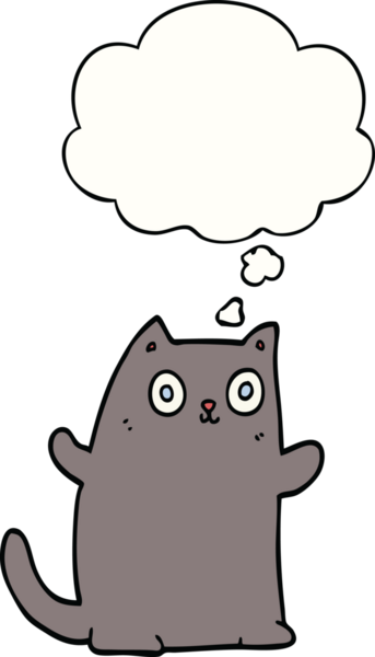 Bir insan tarafından çizilmiş düşünce kabarcığı olan çizgi film kedisi.