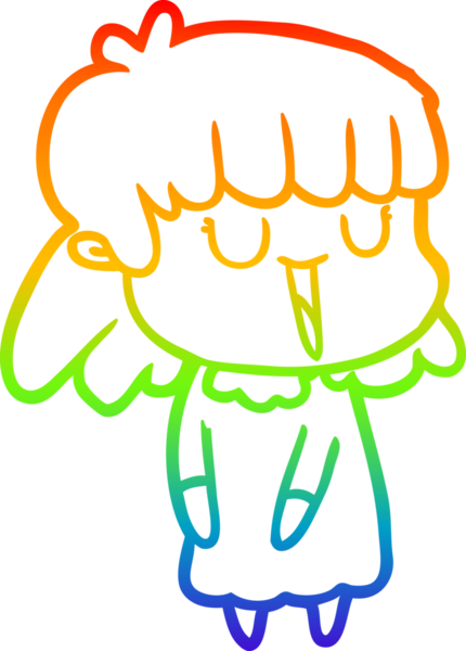 Gökkuşağı gradyan çizgi çizimi bir insan tarafından çizilmiş gülen bir çizgi kadın.