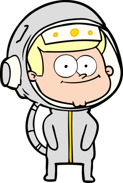 Bir insan tarafından çizilmiş mutlu astronot çizgi filmi.
