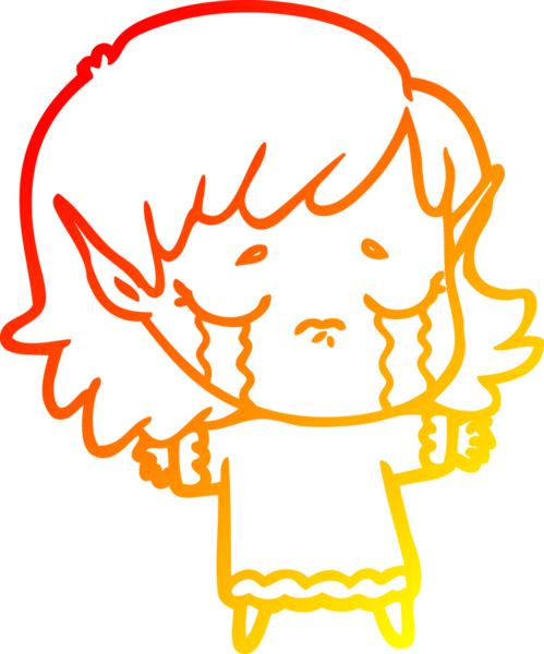 Bir insan tarafından çizilmiş, ağlayan bir elf kızı çizimi.