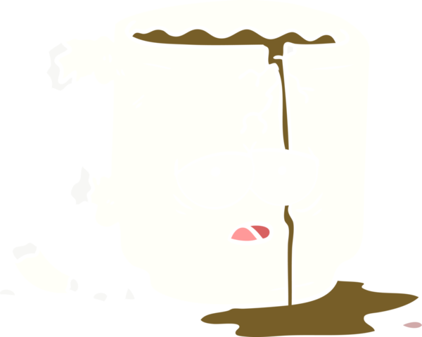 Bir insan tarafından çizilmiş düz renk çizgi film kırık kupası