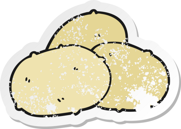 Bir insan tarafından çizilmiş karikatür patatesi etiketi.