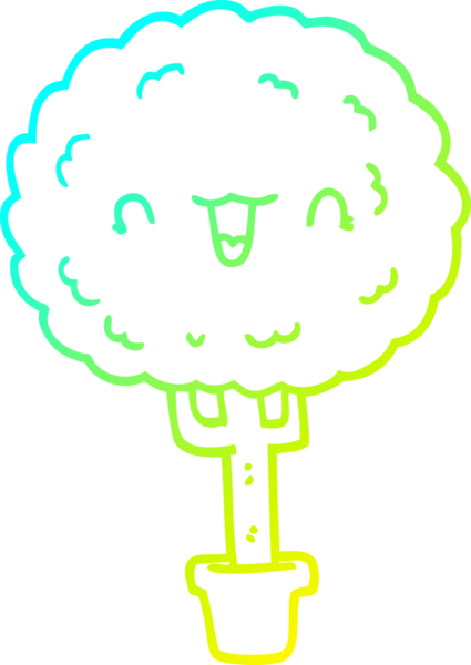 Bir insan tarafından çizilmiş mutlu bir ağacın soğuk çizgi çizimi.