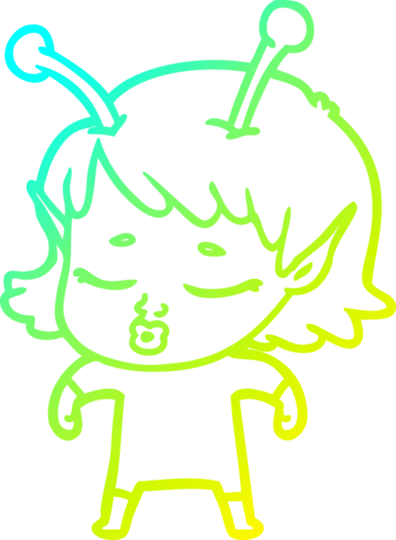 Bir insan tarafından çizilmiş, soğuk gradyan bir uzaylı kız çizgi filmi