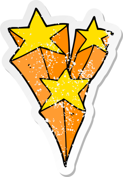 Bir insan tarafından çizilmiş kayan yıldızların hüzünlü çıkartması.